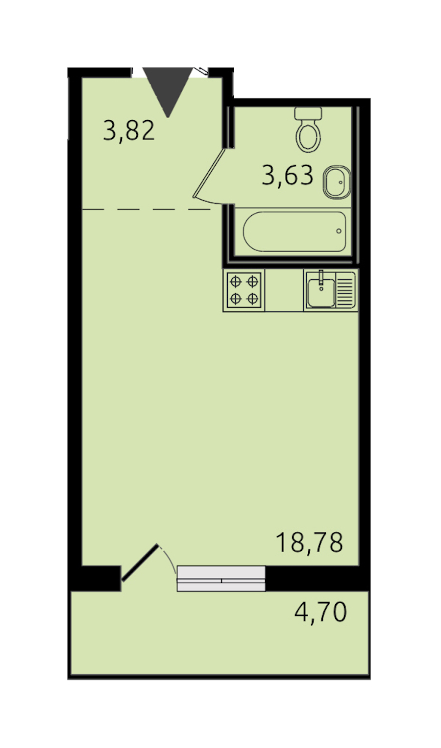 Квартира студия 26.65 м², 13/21 эт., ЖК «Новые горизонты 2»
